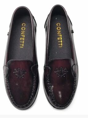 Confetti Kid’s Burgundy Leather Slip-On Loafers Size 32=US 1 Youth